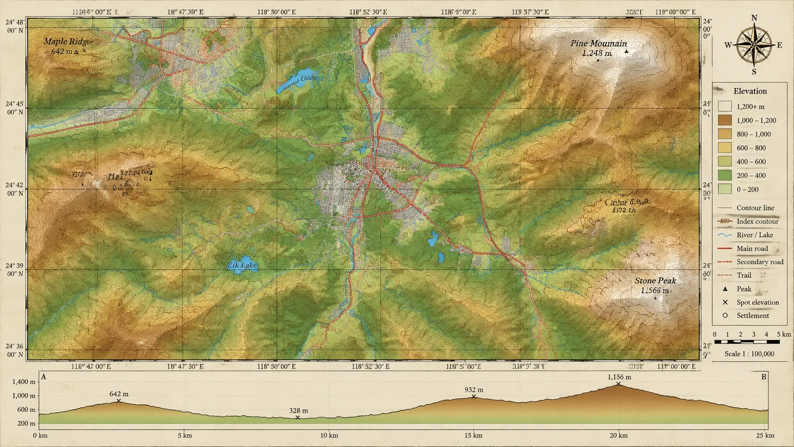 Analyze the input satellite imagery and general layout plan to generate an elevation analysis map, complying with the fo